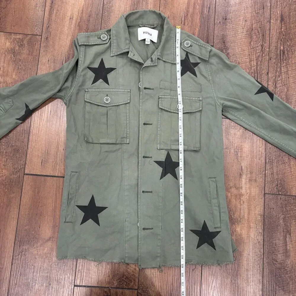 Pistola Camilo Jacket Womens Small Green Military Army Star Print Royal Honor